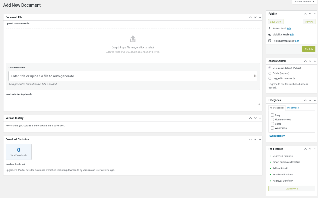 Add New Document screen