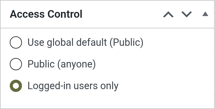 DocVault Access Control box with the Logged-in users only option selected