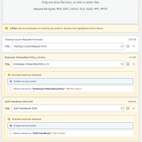 Bulk upload with smart detection — duplicates are flagged automatically so you can merge or create separately.