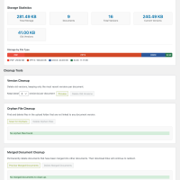 Storage Management — view usage by file type and clean up old versions, orphaned files, and merged documents.
