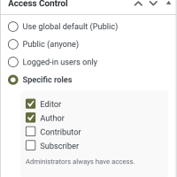 DocVault Pro Access Control box restricting a document to the Editor and Author roles